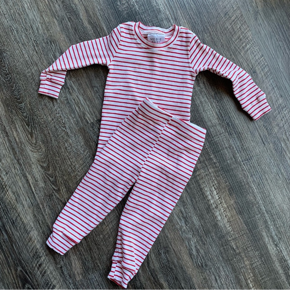 Mebie Baby Red & White Striped Holiday Pajamas 2 piece long sleeve 18 months